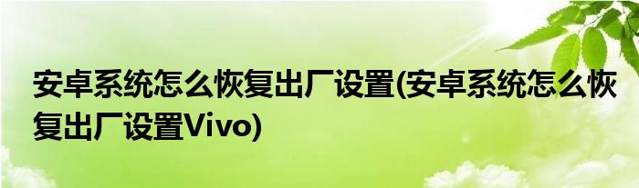 安卓系統(tǒng)怎么恢復(fù)出廠設(shè)置(安卓系統(tǒng)怎么恢復(fù)出廠設(shè)置Vivo)