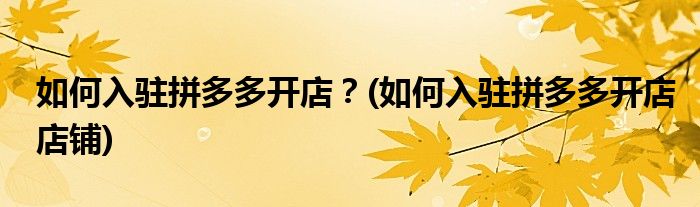 如何入駐拼多多開店？(如何入駐拼多多開店店鋪)
