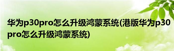 華為p30pro怎么升級(jí)鴻蒙系統(tǒng)(港版華為p30pro怎么升級(jí)鴻蒙系統(tǒng))