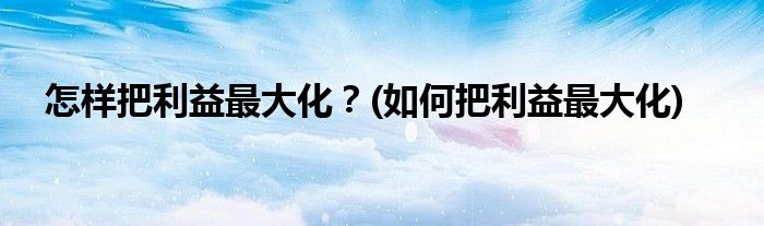 怎樣把利益最大化？(如何把利益最大化)