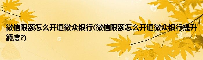 微信限額怎么開通微眾銀行(微信限額怎么開通微眾銀行提升額度?)