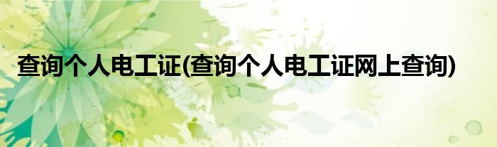 查詢個(gè)人電工證(查詢個(gè)人電工證網(wǎng)上查詢)