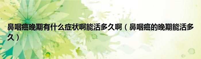鼻咽癌晚期有什么癥狀啊能活多久?。ū茄拾┑耐砥谀芑疃嗑茫?class='thumb lazy' /></a>
		    <header>
		<h2><a  href=