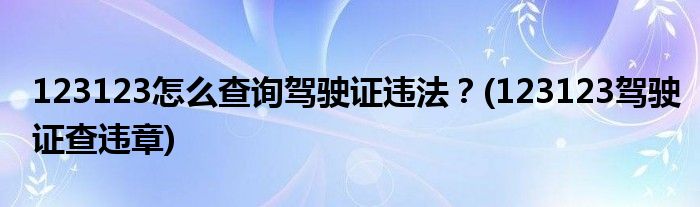 123123怎么查詢駕駛證違法？(123123駕駛證查違章)