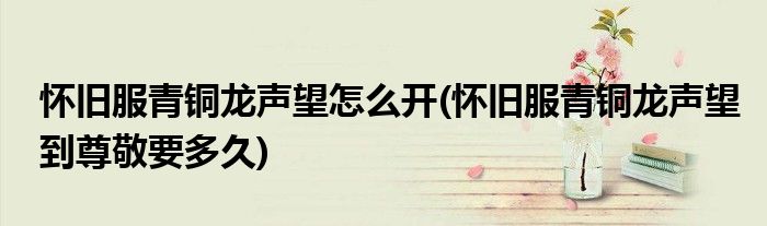 懷舊服青銅龍聲望怎么開(懷舊服青銅龍聲望到尊敬要多久)