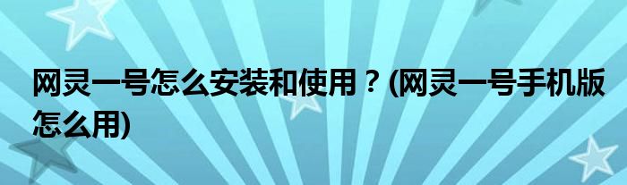 網(wǎng)靈一號怎么安裝和使用？(網(wǎng)靈一號手機版怎么用)