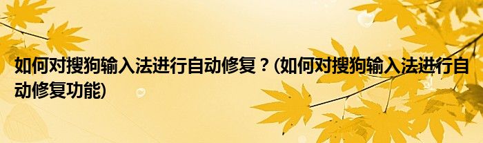 如何對(duì)搜狗輸入法進(jìn)行自動(dòng)修復(fù)？(如何對(duì)搜狗輸入法進(jìn)行自動(dòng)修復(fù)功能)