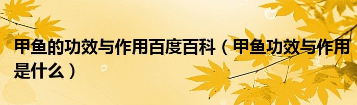 甲魚(yú)的功效與作用百度百科（甲魚(yú)功效與作用是什么）