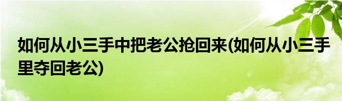 如何從小三手中把老公搶回來(lái)(如何從小三手里奪回老公)
