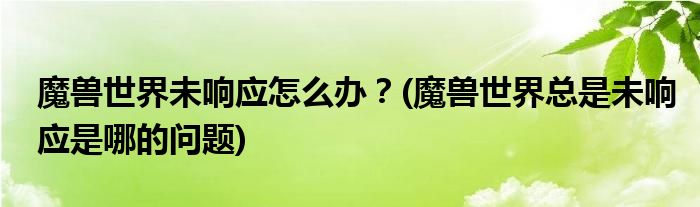 魔獸世界未響應(yīng)怎么辦？(魔獸世界總是未響應(yīng)是哪的問題)