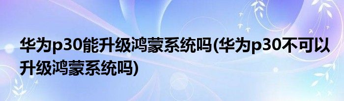 華為p30能升級(jí)鴻蒙系統(tǒng)嗎(華為p30不可以升級(jí)鴻蒙系統(tǒng)嗎)