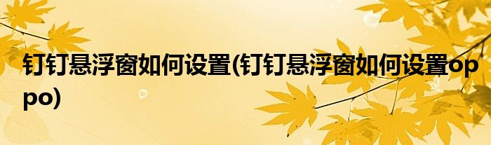 釘釘懸浮窗如何設(shè)置(釘釘懸浮窗如何設(shè)置oppo)