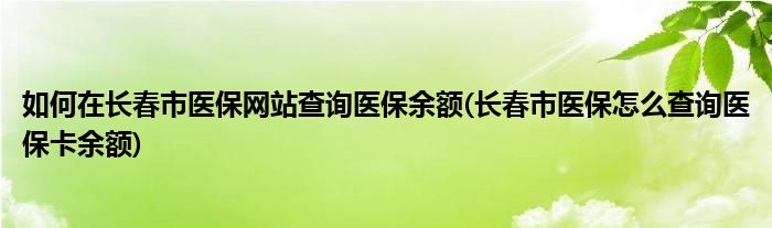如何在長(zhǎng)春市醫(yī)保網(wǎng)站查詢醫(yī)保余額(長(zhǎng)春市醫(yī)保怎么查詢醫(yī)?？ㄓ囝~)