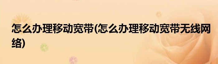 怎么辦理移動(dòng)寬帶(怎么辦理移動(dòng)寬帶無(wú)線網(wǎng)絡(luò))