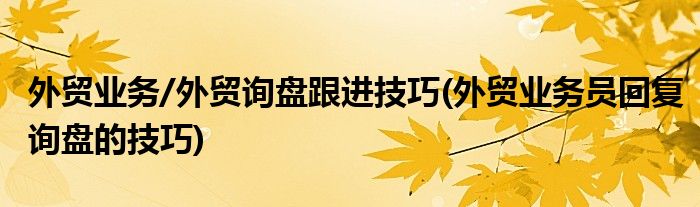 外貿(mào)業(yè)務(wù)/外貿(mào)詢盤跟進技巧(外貿(mào)業(yè)務(wù)員回復(fù)詢盤的技巧)