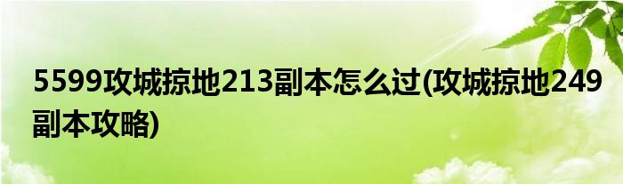 5599攻城掠地213副本怎么過(攻城掠地249副本攻略)