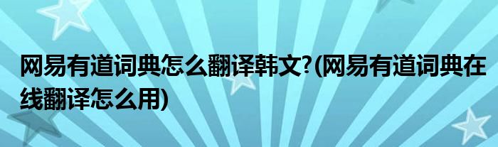 網(wǎng)易有道詞典怎么翻譯韓文?(網(wǎng)易有道詞典在線翻譯怎么用)