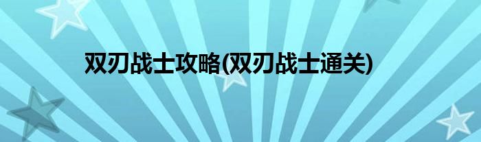 雙刃戰(zhàn)士攻略(雙刃戰(zhàn)士通關(guān))