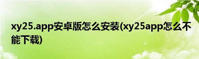 xy25.app安卓版怎么安裝(xy25app怎么不能下載)