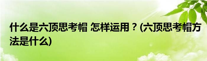 什么是六頂思考帽 怎樣運用？(六頂思考帽方法是什么)
