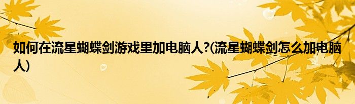 如何在流星蝴蝶劍游戲里加電腦人?(流星蝴蝶劍怎么加電腦人)