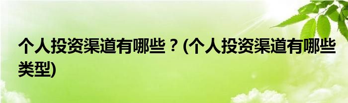 個(gè)人投資渠道有哪些？(個(gè)人投資渠道有哪些類型)