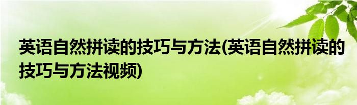 英語自然拼讀的技巧與方法(英語自然拼讀的技巧與方法視頻)