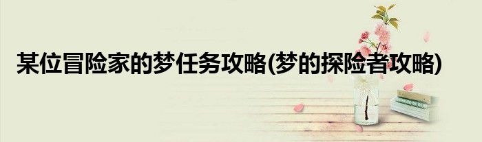 某位冒險家的夢任務攻略(夢的探險者攻略)