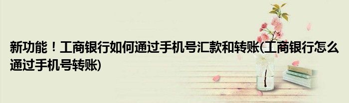 新功能！工商銀行如何通過(guò)手機(jī)號(hào)匯款和轉(zhuǎn)賬(工商銀行怎么通過(guò)手機(jī)號(hào)轉(zhuǎn)賬)