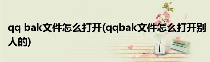 qq bak文件怎么打開(qqbak文件怎么打開別人的)