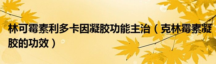 林可霉素利多卡因凝膠功能主治（克林霉素凝膠的功效）
