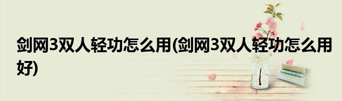 劍網(wǎng)3雙人輕功怎么用(劍網(wǎng)3雙人輕功怎么用好)