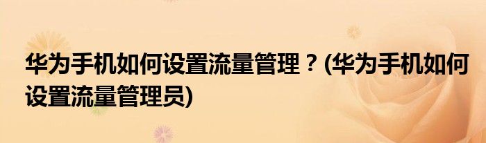 華為手機(jī)如何設(shè)置流量管理？(華為手機(jī)如何設(shè)置流量管理員)