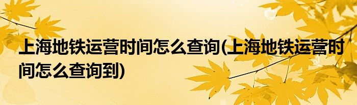 上海地鐵運營時間怎么查詢(上海地鐵運營時間怎么查詢到)