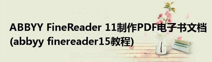 ABBYY FineReader 11制作PDF電子書文檔(abbyy finereader15教程)