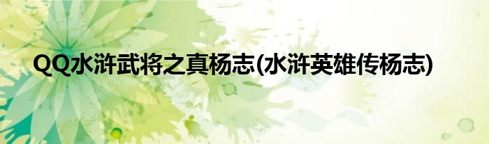 QQ水滸武將之真楊志(水滸英雄傳楊志)