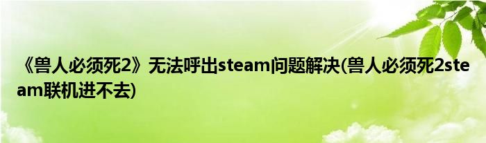 《獸人必須死2》無法呼出steam問題解決(獸人必須死2steam聯(lián)機進不去)