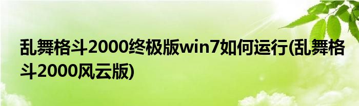 亂舞格斗2000終極版win7如何運行(亂舞格斗2000風云版)