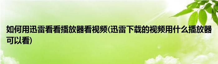 如何用迅雷看看播放器看視頻(迅雷下載的視頻用什么播放器可以看)