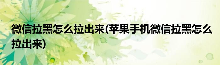 微信拉黑怎么拉出來(蘋果手機微信拉黑怎么拉出來)