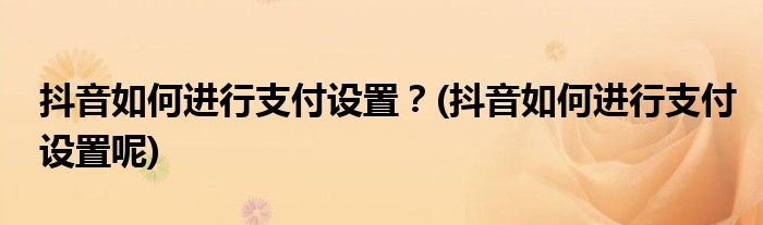 抖音如何進(jìn)行支付設(shè)置?(抖音如何進(jìn)行支付設(shè)置呢)