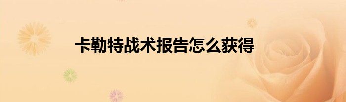 卡勒特戰(zhàn)術(shù)報告怎么獲得