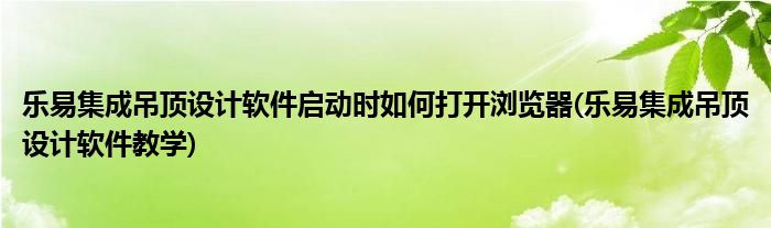 樂易集成吊頂設(shè)計(jì)軟件啟動時(shí)如何打開瀏覽器(樂易集成吊頂設(shè)計(jì)軟件教學(xué))