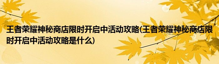 王者榮耀神秘商店限時(shí)開(kāi)啟中活動(dòng)攻略(王者榮耀神秘商店限時(shí)開(kāi)啟中活動(dòng)攻略是什么)