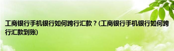 工商銀行手機銀行如何跨行匯款？(工商銀行手機銀行如何跨行匯款到賬)