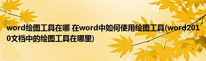 word繪圖工具在哪 在word中如何使用繪圖工具(word2010文檔中的繪圖工具在哪里)