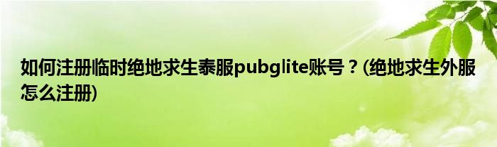 如何注冊(cè)臨時(shí)絕地求生泰服pubglite賬號(hào)？(絕地求生外服怎么注冊(cè))