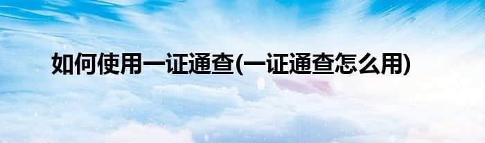 如何使用一證通查(一證通查怎么用)