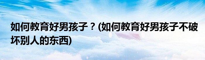 如何教育好男孩子？(如何教育好男孩子不破壞別人的東西)