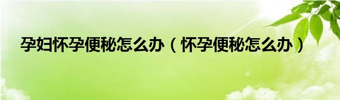 孕婦懷孕便秘怎么辦(懷孕便秘怎么辦)
